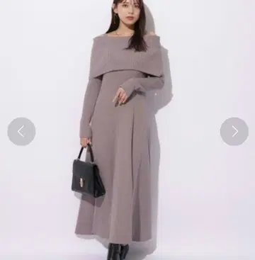 마이 스트라다 오프숄더 리브 니트 원피스 스커트