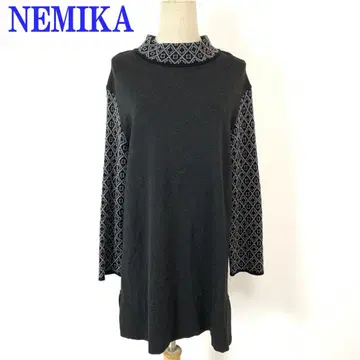 네미카 하이넥 긴팔 니트 튜닉 원피스 그레이 11 C5030