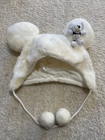 도쿄 디즈니랜드 팬캡 모자 마스코트 포함 라메 화이트