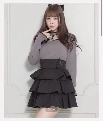 pium 크로스 벨트 티어드 미니 스커트