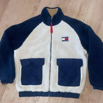 TOMMY JEANS 플리스 자켓 화이트/네이비
