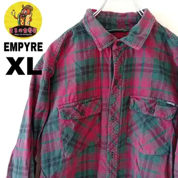 USA 구제 의류 EMPYRE 플란넬 셔츠 XL 그린 레드 체크