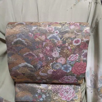 순수 실크 금실 시바가키 사계절 화조 직조 후쿠로 오비 (868)