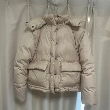 베이지 후드 부착 다운 자켓 S