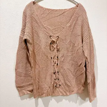 V넥 레이스업 니트 여성용 상의 귀여운 세련된