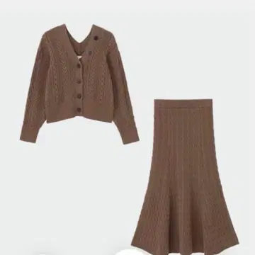 PLST 플라스테 니트 스커트 셋업 케이블 니트 가디건