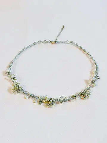 화려한 비즈 크리스탈 초커 실버