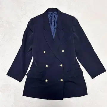 맥스 플라이 준코 시마다 더블 테일러드 자켓 골드 버튼 네이비 블레이저