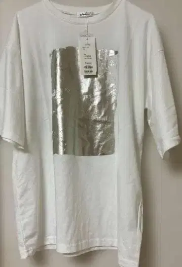 화이트 메탈릭 프린트 T셔츠
