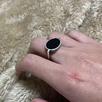 오닉스 실버 타원형 반지 블랙 각인 있음