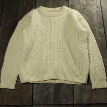 구제 의류 아란 니트 피셔맨즈 핸드 니트 3D 니트 아이보리 화이트 M