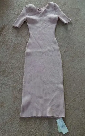 리브 편직 핑크 L 사이즈 반팔 롱 원피스