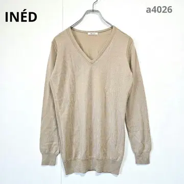 이네드 니트 M 베이지 긴팔 모 100% V넥 심플 무지