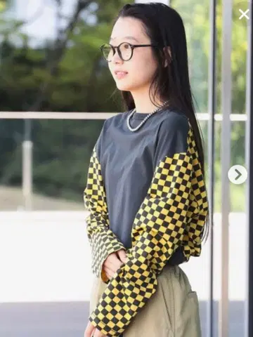 BEAMS BOY 체커 프린트 롱 슬리브 T셔츠