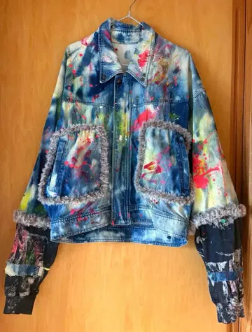 핸드메이드 데미지 리메이크, 페인트 리메이크 데님 자켓