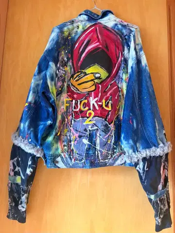 핸드메이드 데미지 리메이크, 페인트 리메이크 데님 자켓