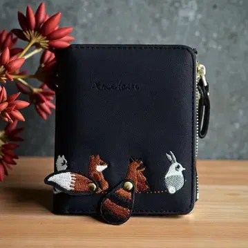 귀여운 동물 자수 접이식 지갑 코인 케이스 카드 케이스 패스 케이스