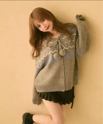 노르딕 무늬 꽁지 모자 니트 가디건