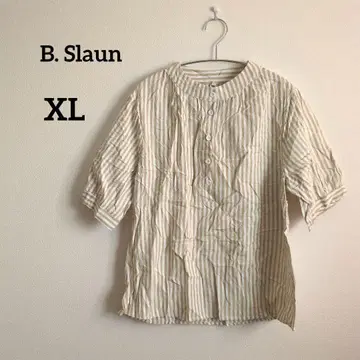 새상품급 B. Slaun [ XL ] 베이지 스트라이프 반팔 셔츠 여성용