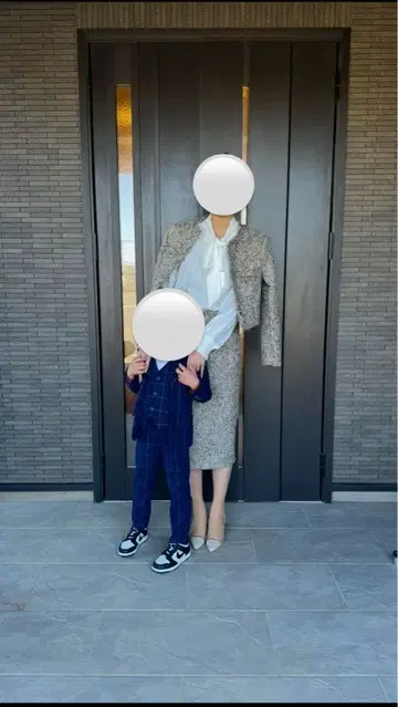 브라운 계열 트위드 스커트 수트 셋업