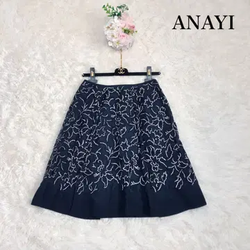 아나이 린넨 혼방 레이스 자수 스커트 꽃무늬 보타니컬 시스루 레이스