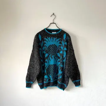 미국제 빈티지 샤기 니트 아트 패턴 블랙 화려한 개성있는 멋진 L