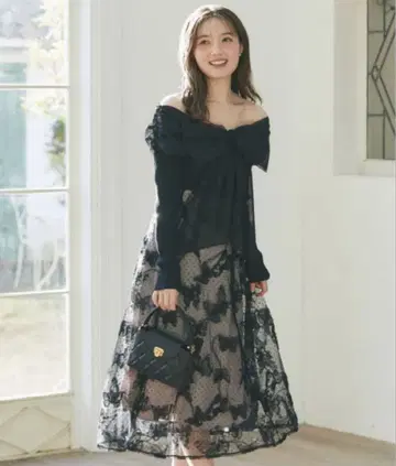 새상품 스팽글 장식 파피용 x 도트 튤 플레어 스커트 토코 클로젯