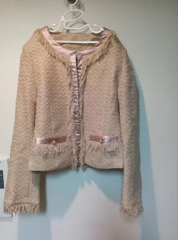 베이지 프린지 트위드 자켓