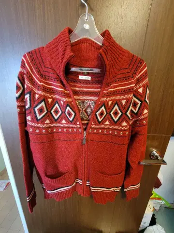 MITSUMINE 빨간색 지퍼 니트 L