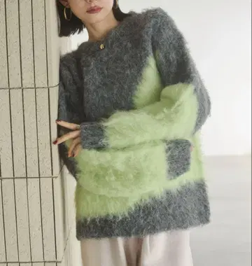 [ 미사용 새상품 ] hunch 뉘앙스 패턴 블로킹 니트 택 포함 그레이