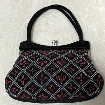 비즈 자수 일본 의류에도 블랙 빨간색 쇼와 레트로 가마구치 핸드백