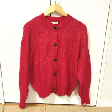 그린 라벨 릴랙싱 알파카 블렌드 크루넥 가디건 빨간색