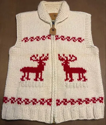 CANADIAN SWEATER 루돌프 무늬 카우친 니트 베스트 화이트