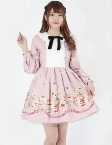 케이크와 곰 프린트의 원피스 핑크 앙크루즈ankrouge