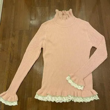 갤러리 비스콘티 핑크 리브 하이넥 스웨터 사이즈 2