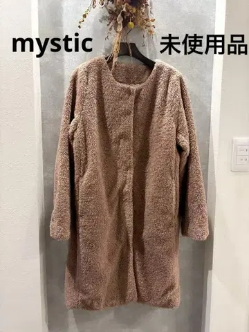 미사용 미스틱 mystic 보아 소재 핑크 베이지 코트 F 미들 기장