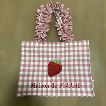 메종 드 플뢰르 딸기 깅엄 체크 토트백