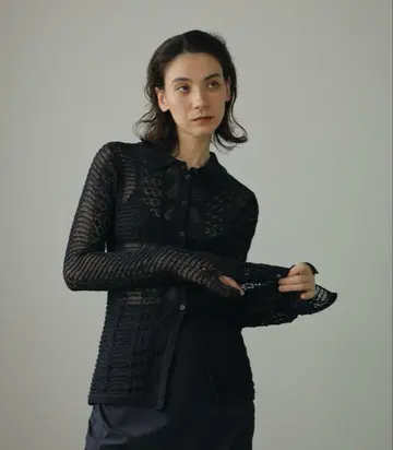 anuke 믹스 니트 셔츠 네이비