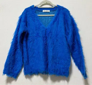 Ray BEAMS 헤어리 샤기 가디건 파랑