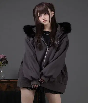 Pal elfy 퍼 로고 후드티 차콜 그레이