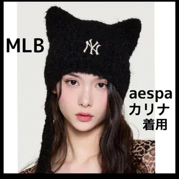 MLB 고양이 귀 니트 모자 블랙 KOREA