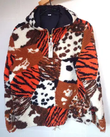 리얼 맥코이 다면 애니멀 무늬 퍼 풀 집업 후드티 Size 40 새상품급