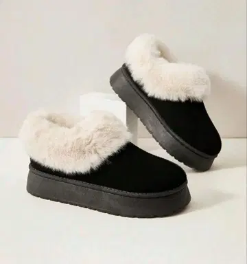 블랙/화이트 스웨이드 통굽 어그 부츠