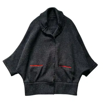 울 100% 돌먼 슬리브 코쿤 숄 옷깃 미들 기장 코트