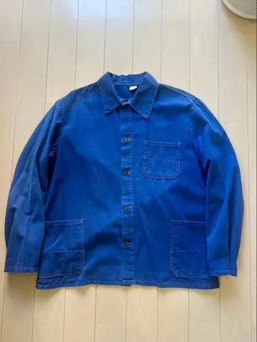 빈티지 파랑 프렌치 워크 셔츠 커버올 포켓 블루