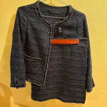 Green Label Relaxing 네이비 프린지 트위드 자켓