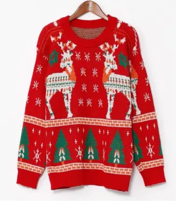 새상품급 크리스마스 니트 스웨터 빨간색 루즈핏 따뜻한