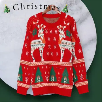 새상품급 크리스마스 니트 스웨터 빨간색 루즈핏 따뜻한