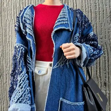 빈티지 데님 블루 프린지 자켓