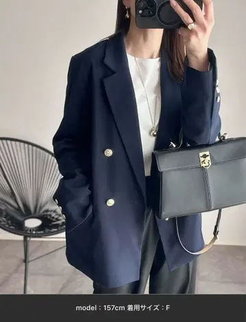 ANGIE/골드 버튼 체크 무늬 더블 블레이저 자켓